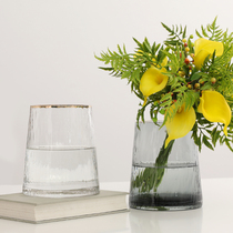 Nordic light luxury gold edge texture transparent glass vase modern simple hydroponic living room table ornaments gold flower Ware