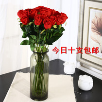 Rose simulation flower Rose Bud single branch wholesale half open fake flower living room decoration decoration handmade