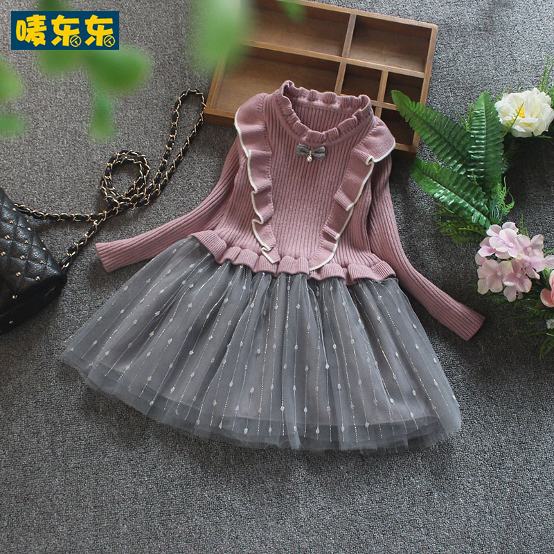 Girls sweater dress 2020 new autumn winter plus velvet sweater dress children knitted Princess dress long sleeve skirt winter