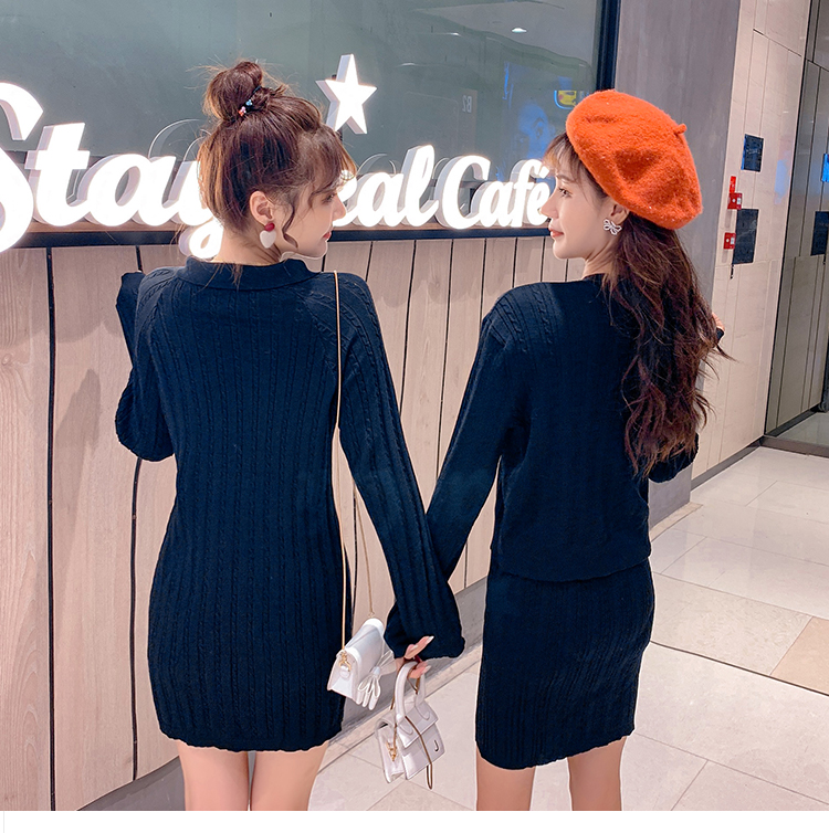 VK旗艦店 韓國風針織顯瘦針織排扣長袖洋裝