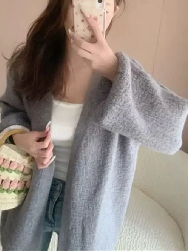 Трикотажный дизайнерский свитер, кардиган, V-образный вырез, свободный крой, рукава фонарики