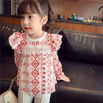 Girl Shirt Spring 2021 New Children Korean version of foreign style lace cute shirt baby girl long sleeve top