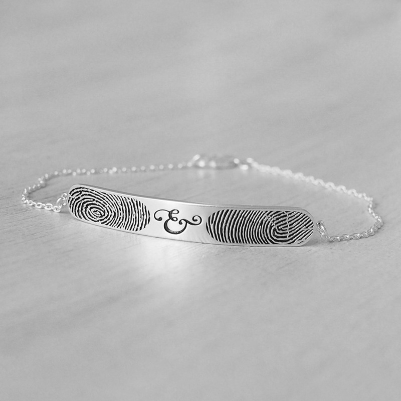 925 sterling silver private custom fingerprint signature lettering square brand tide brand men and women couple bracelet Birthday gift