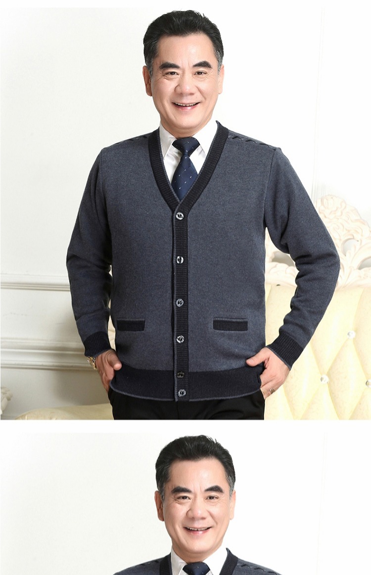 Mùa thu và mùa đông áo len trung niên nam cardigan cộng với áo len dệt kim nhung dày cha 60 tuổi áo khoác 70 tuổi phong cách thời trang nam
