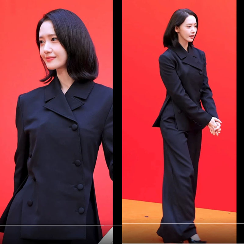 The Same Elegant, Intellectual-Style Navy Blue Double-Breasted Blazer with Long Sleeves and a Notched Collar That Is Perfect for Work and Exudes a Sophisticated and High-End Vibe, Just Like the One Worn by Lim Yoon-Ah