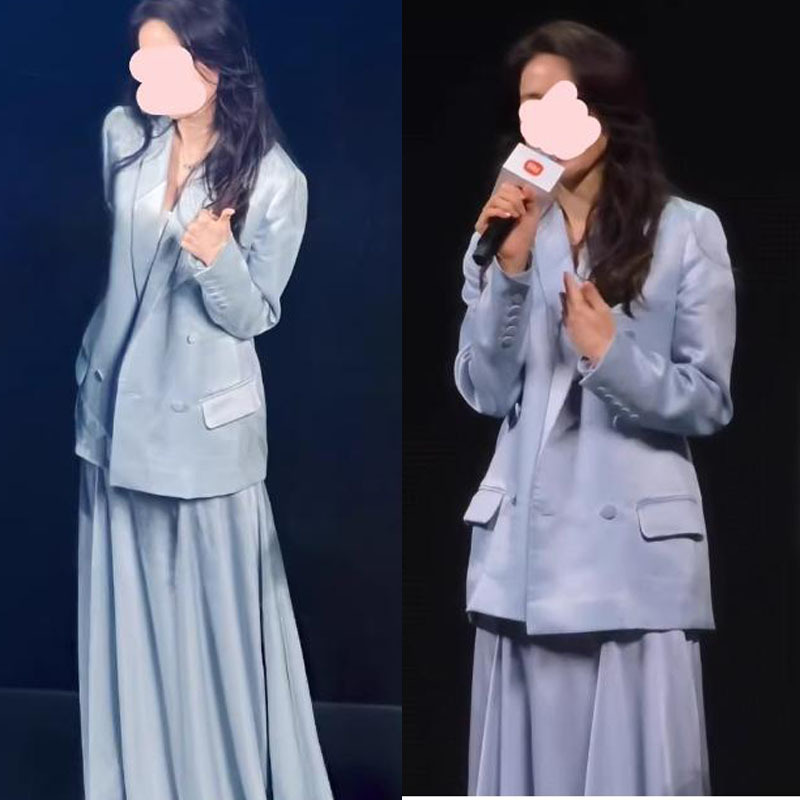 Shu Qi's Same Style Light Blue Suit Skirt Set for Women 2026 Spring New High-End Loose Casual Suit Two-Piece Set