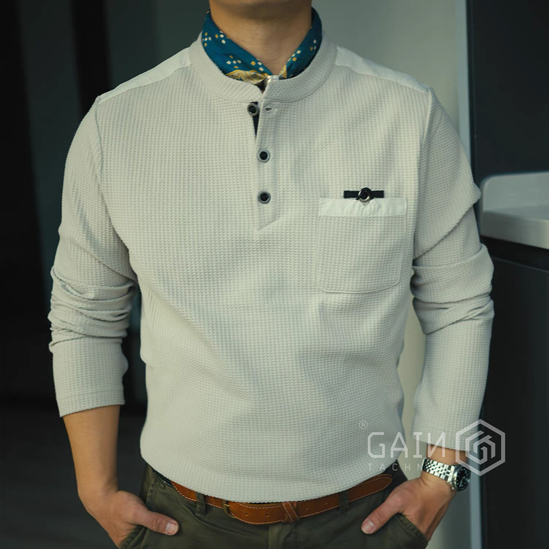 Covering Technology "Black Body" Long Sleeve Henley Shirt Polo Shirt