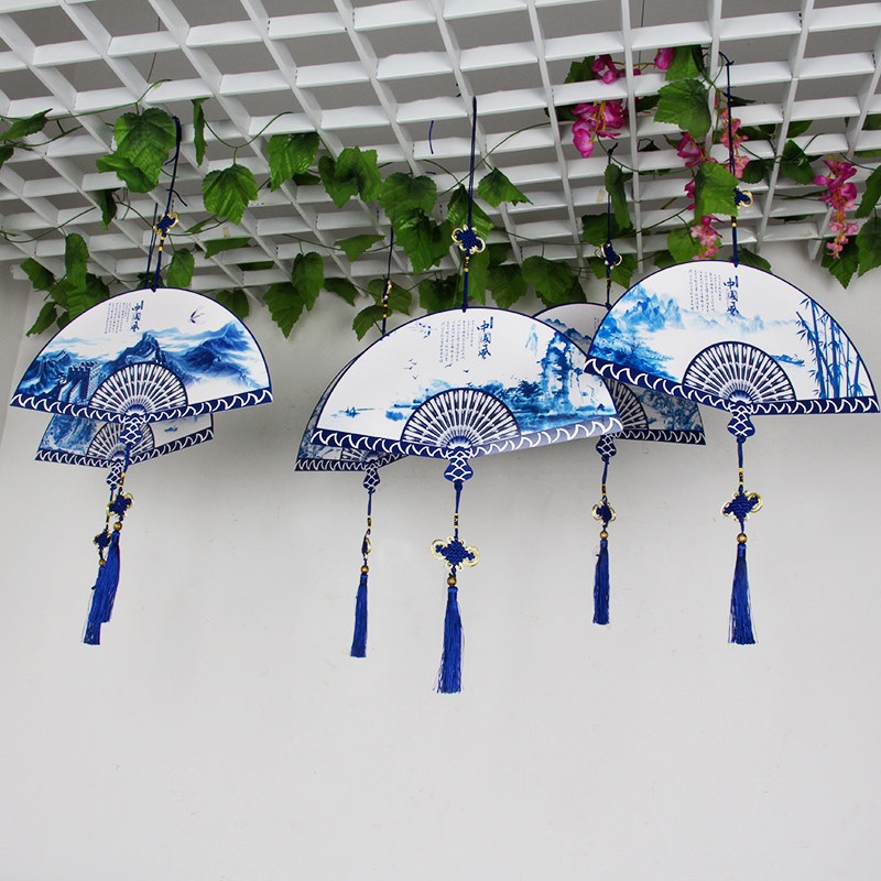 Kindergarten Hallway Pendant Accessories Hanging arranged Classroom Retro Ring Creative China Wind Creative Goods Aoki Porcelain Fan