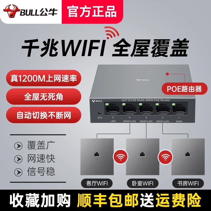 Bull Gigabit 86-Type Wireless Ap Panel Wifi Router In-Wall Poe Integrated Power Supply for Whole-House Coverage