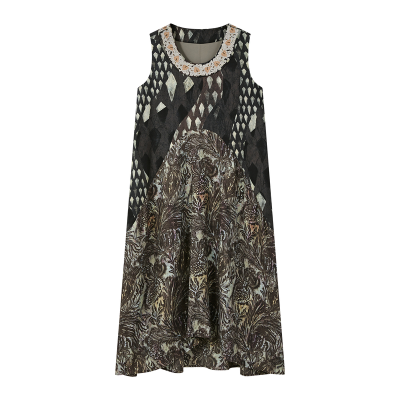 Brown Vest Dress, Loose and Slimming Sleeveless Dress L11449