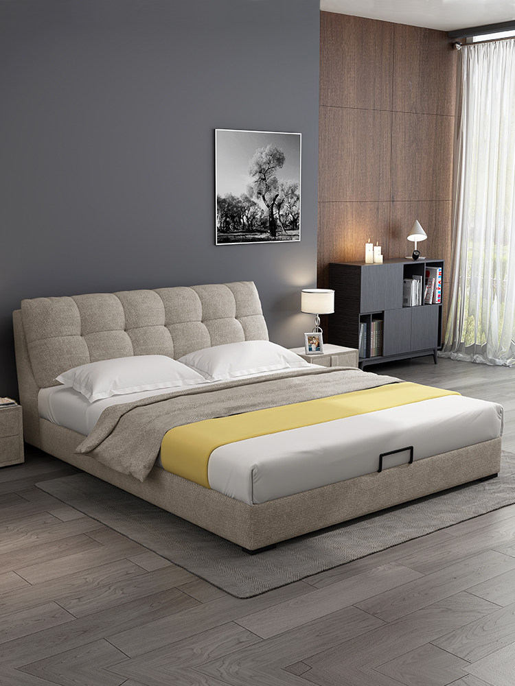 Nordic fabric bed small apartment modern 18 meters simple double bed bedroom detachable and washable girl light luxury bed master bedroom