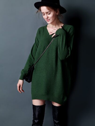 New Autumn and Winter V-Neck Pure Cashmere Sweater for Women, Mid-Length Loose Pullover Sweater, Versatile Knitted Base Skirt That Covers the Hips