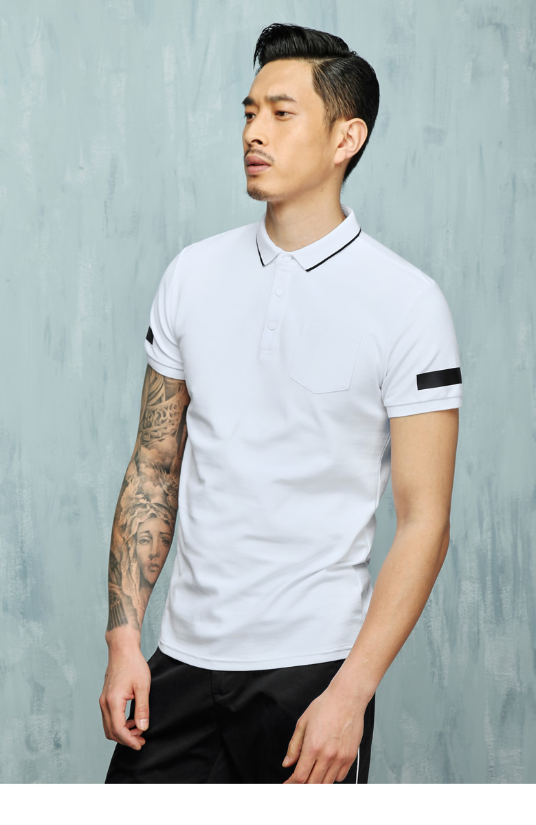 2 màu vuông trang trí áo polo mỏng Yuanben 020026 nam mùa hè kinh doanh giản dị áo thun cotton ngắn áo polo trắng