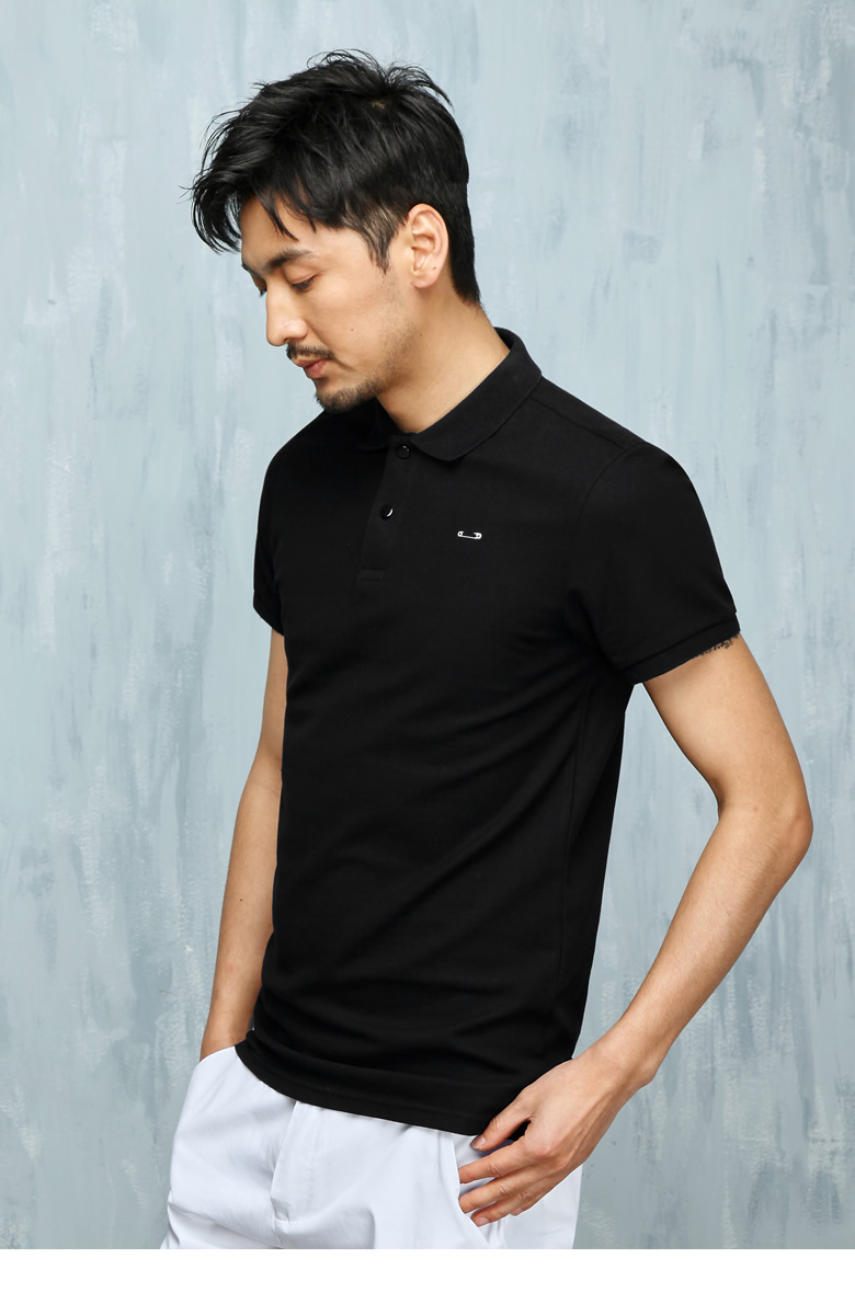 Đen và trắng 2 chân in pin POLO áo sơ mi Yuanben 020025 nam mùa hè thân hình mảnh mai cotton cổ áo ve áo ngắn tay áo thun polo nam
