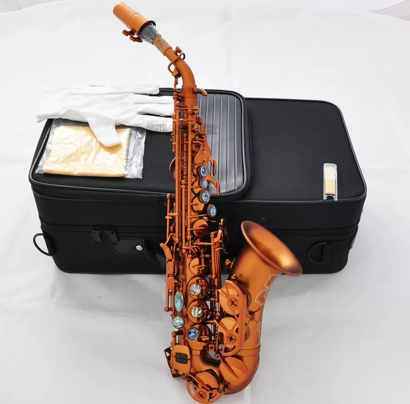 Mua sắm Saxophone Cà phê Uốn cong Treble Gió Bb Khắc mới Nhạc cụ phương Tây Nhạc cụ Saxophone