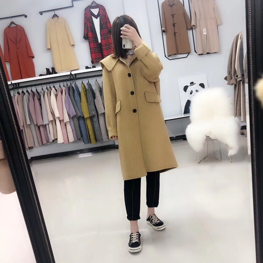 Mùa thu và mùa đông nữ cashmere áo khoác lông cừu hai mặt mẫu xương cá dài phần phiên bản rộng của phiên bản chất béo của len tính khí Anh áo khoác jean nữ