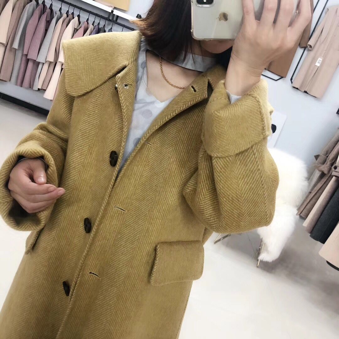 Mùa thu và mùa đông nữ cashmere áo khoác lông cừu hai mặt mẫu xương cá dài phần phiên bản rộng của phiên bản chất béo của len tính khí Anh áo khoác jean nữ