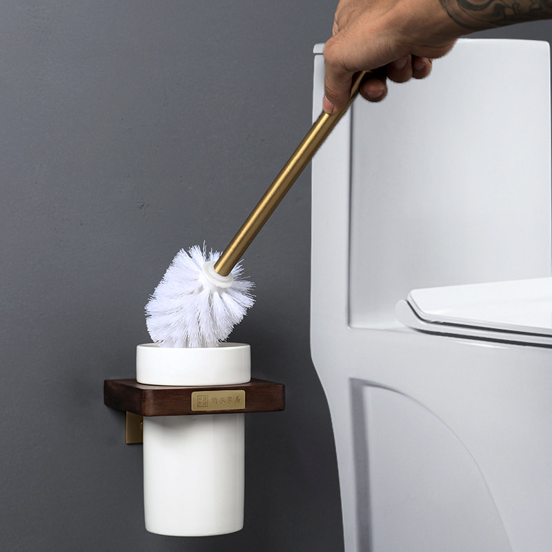 Xiaomei is free of punching black walnuts log toilet brush suit brass wood toilet toilet brush combined bathroom wall-mounted