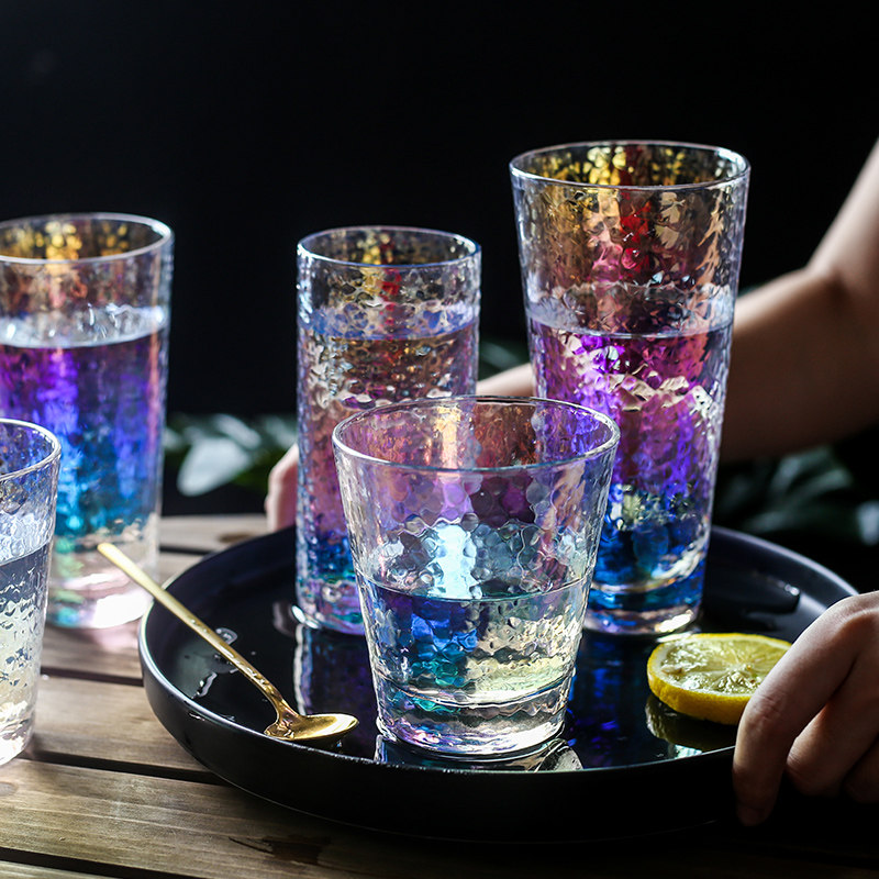 Colorful glass home large-capacity creative milk tea cup rainbow hammer eye pattern water cup colorful juice beer cup