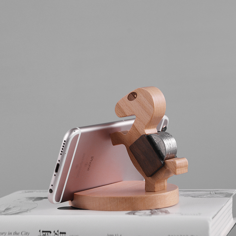 Day Beech Wood Mobile Phone Seat Couple Festival Send Gift phone frame Animals Trojan horse Little deer with small gift