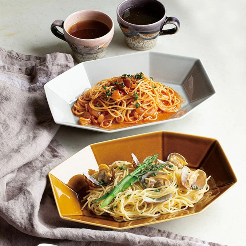 Japanese original octagonal long plate breakfast salad plate fruit and vegetable pasta plate deep soup plate household plate