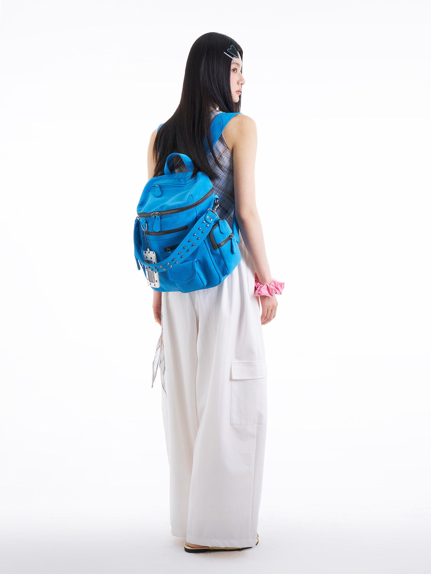JANDRESS Florida Blue Multi-Pocket Rivet Backpack
