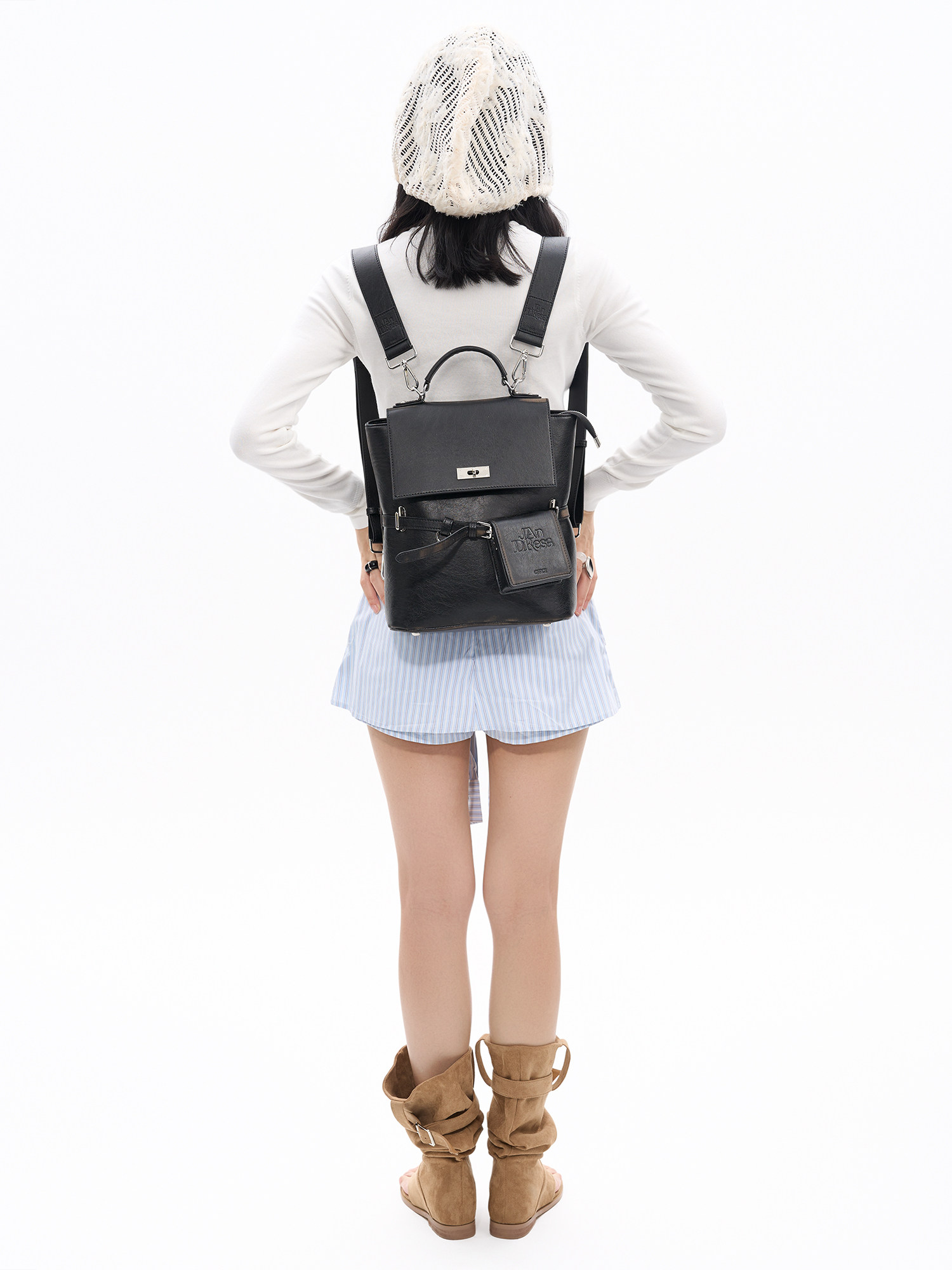 JANDRESS Faux Leather Color-Block Crossbody Backpack