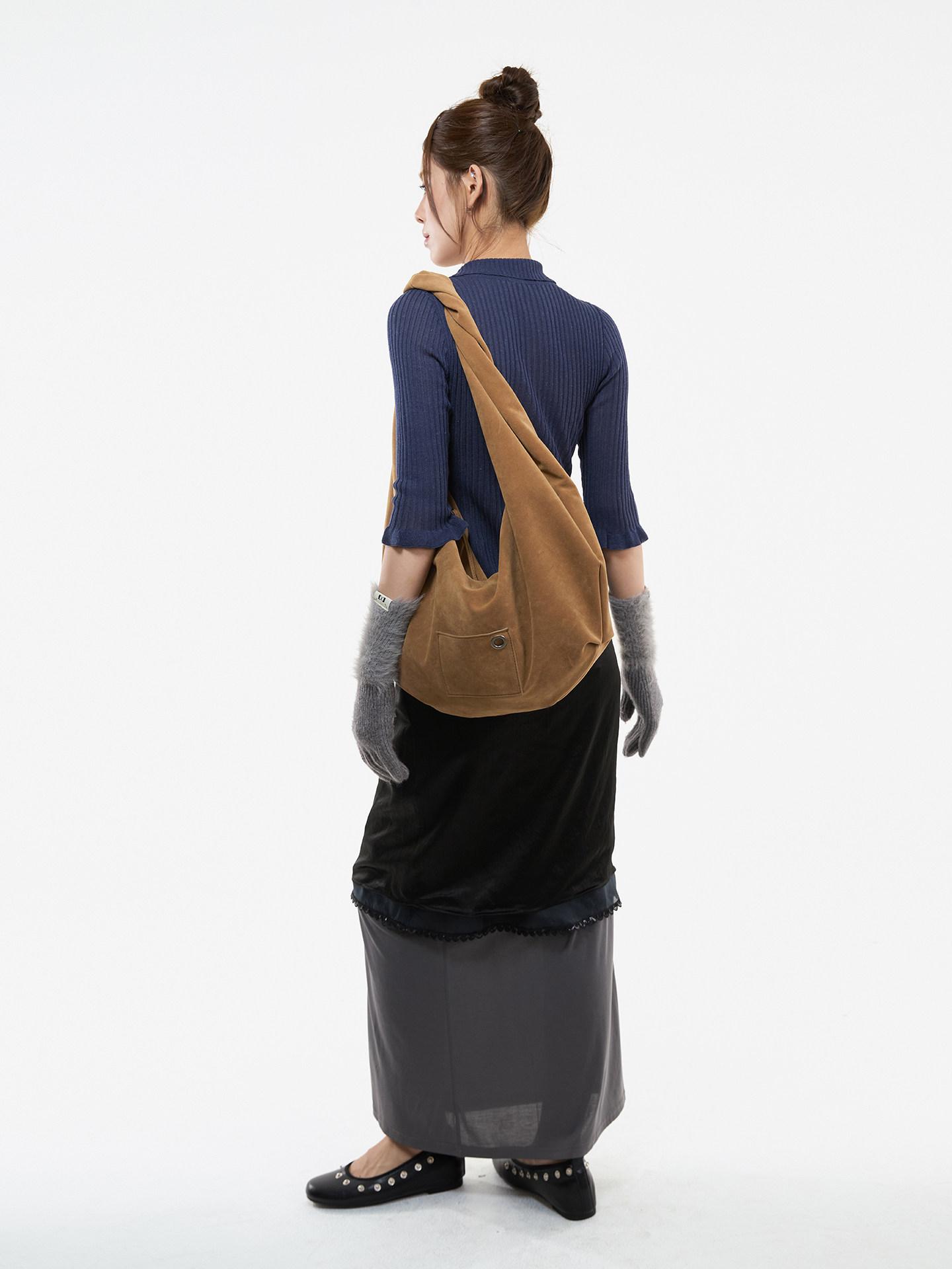 JANDRESS Khaki Faux Leather Zip-Top Underarm Bag