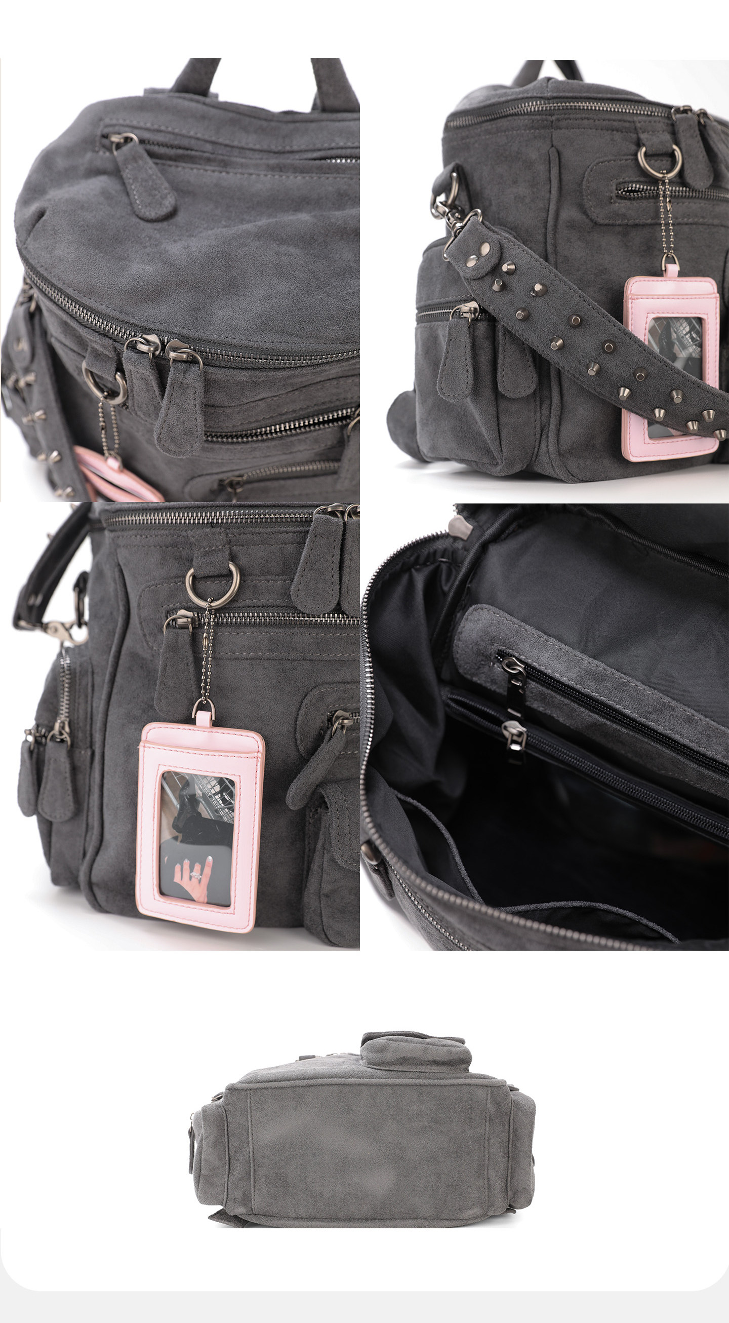JANDRESS Blue-Grey Studded Multi-Pocket Backpack
