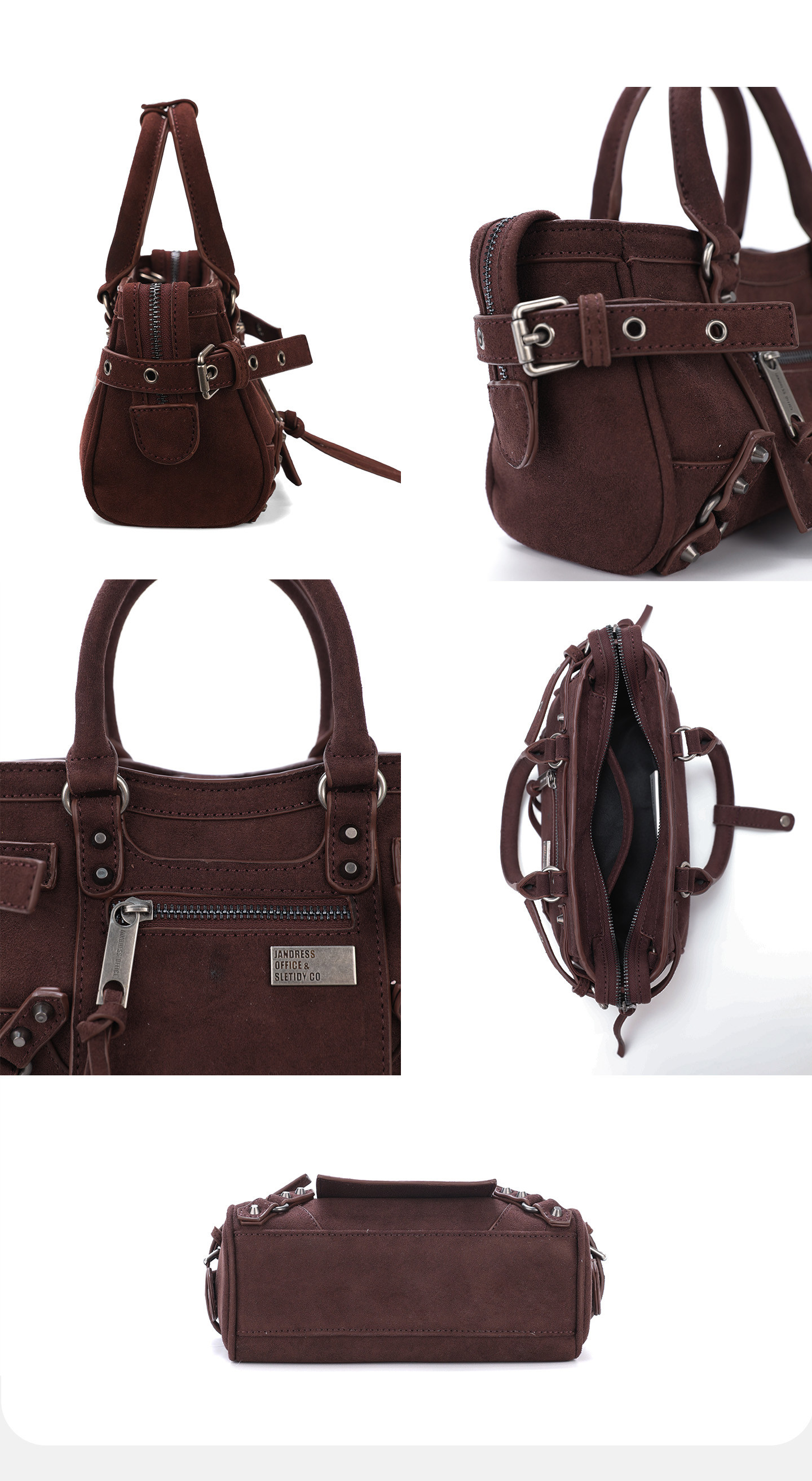 JANDRESS Brown PU Leather Studded Crossbody Bag