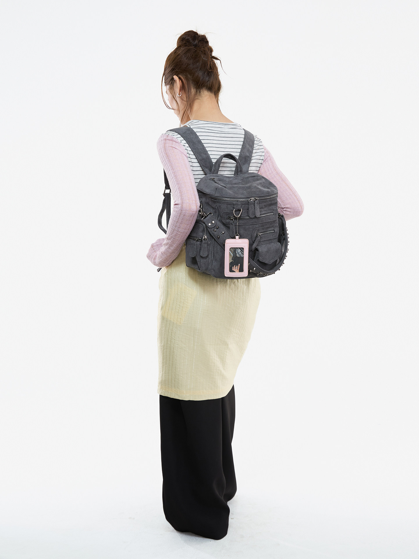 JANDRESS Blue-Grey Studded Multi-Pocket Backpack