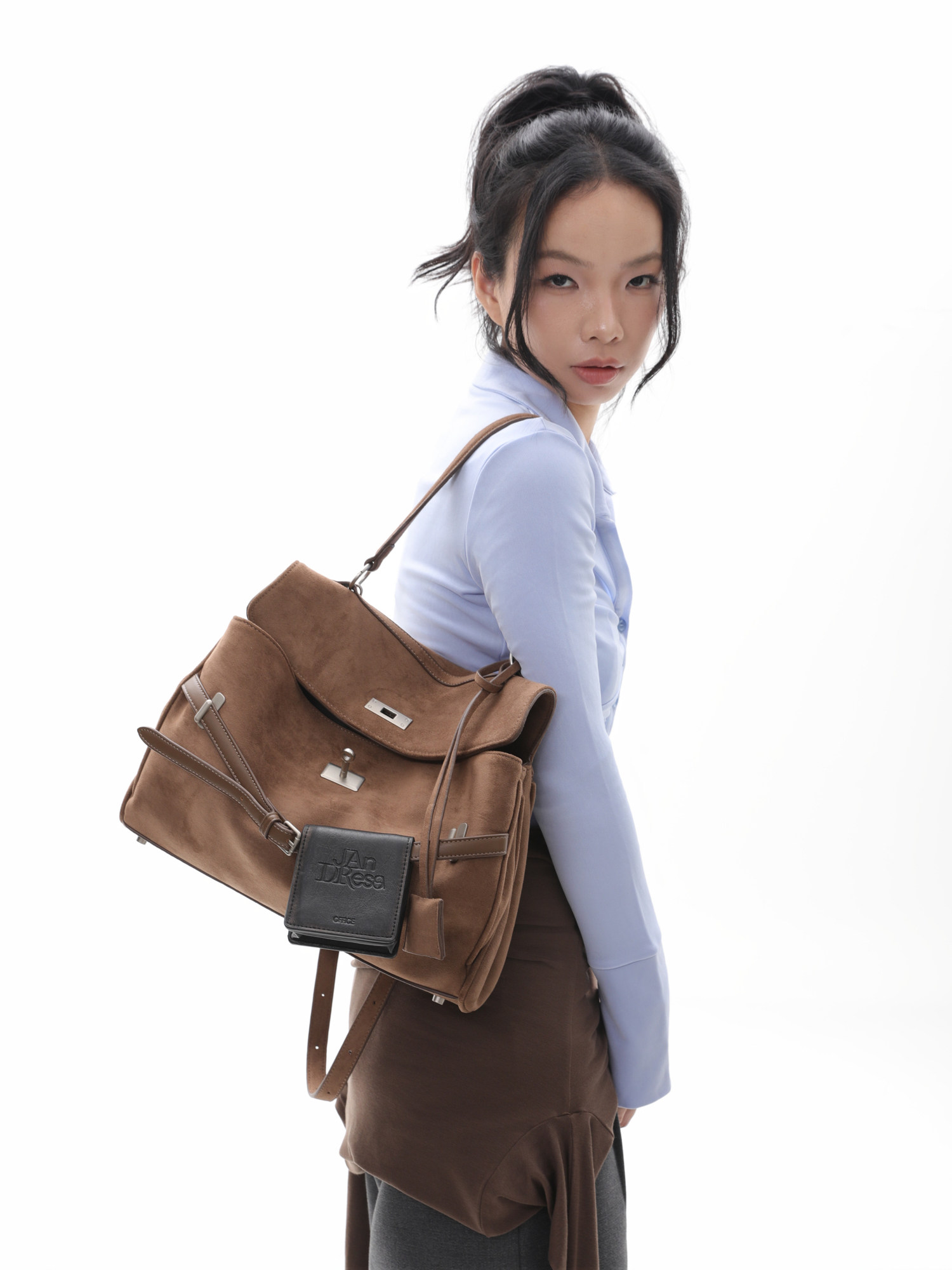 JANDRESS Cedar Green Suede 3-Way Shoulder Bag