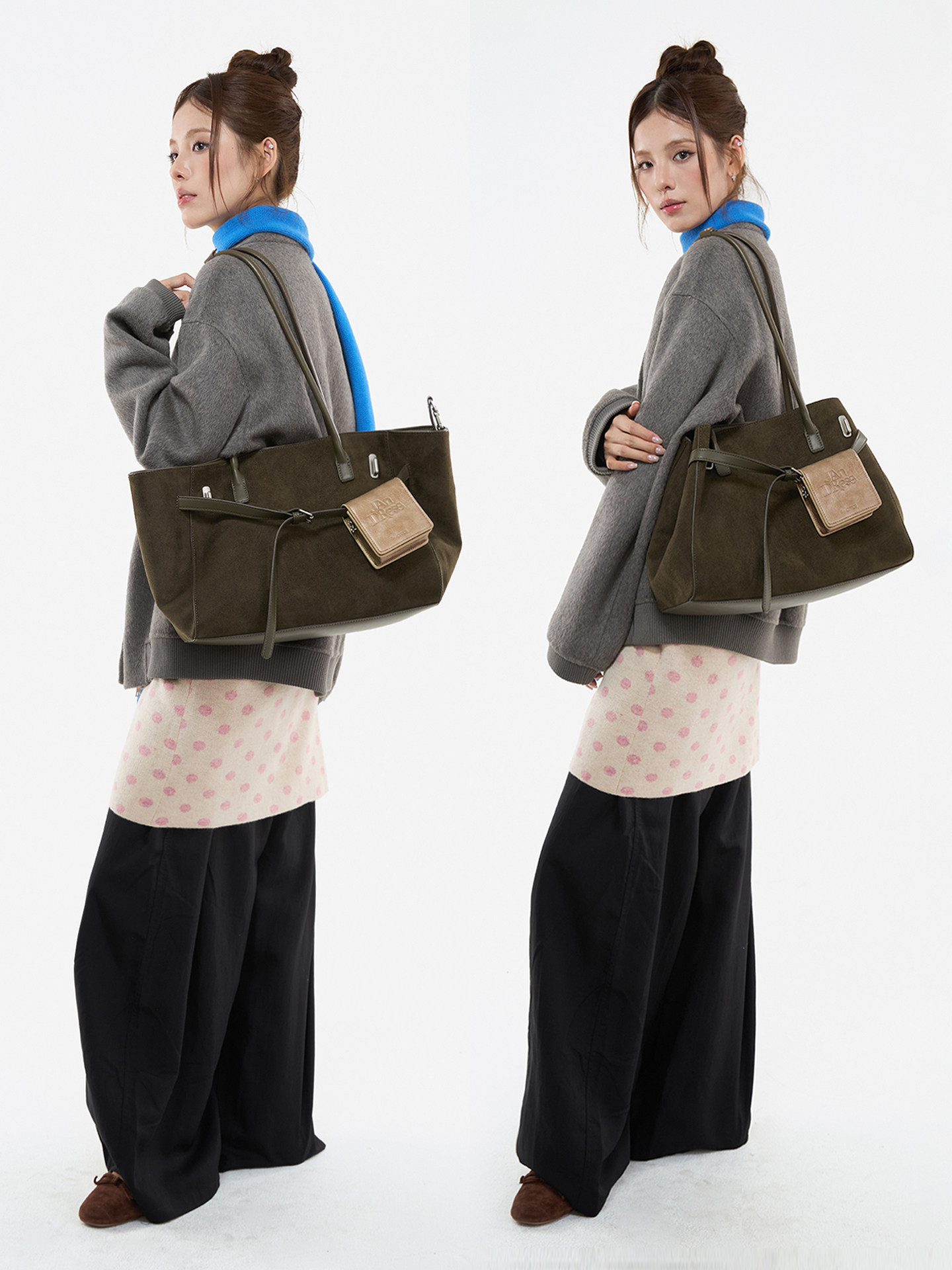 JANDRESS Cedar Green Suede Shoulder Tote Bag