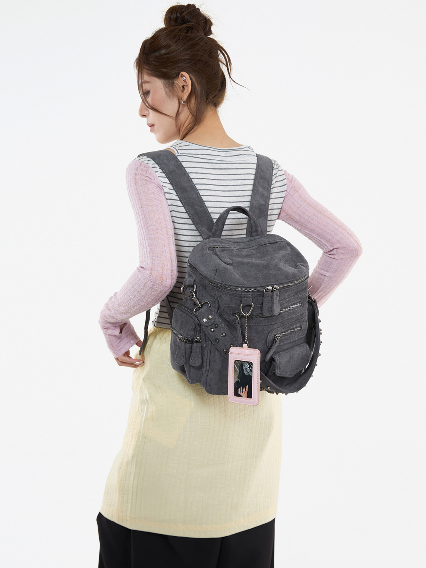 JANDRESS Blue-Grey Studded Multi-Pocket Backpack