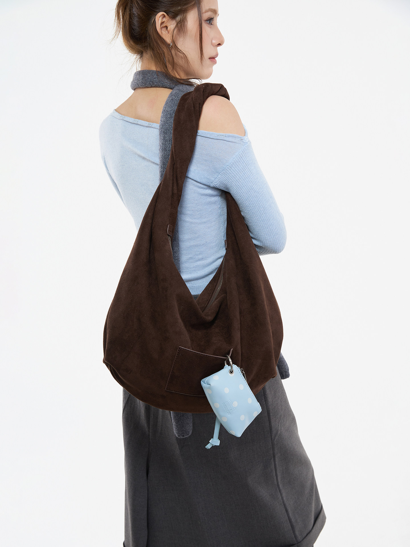 JANDRESS Suede Brown Twisted Pocket Underarm Bag