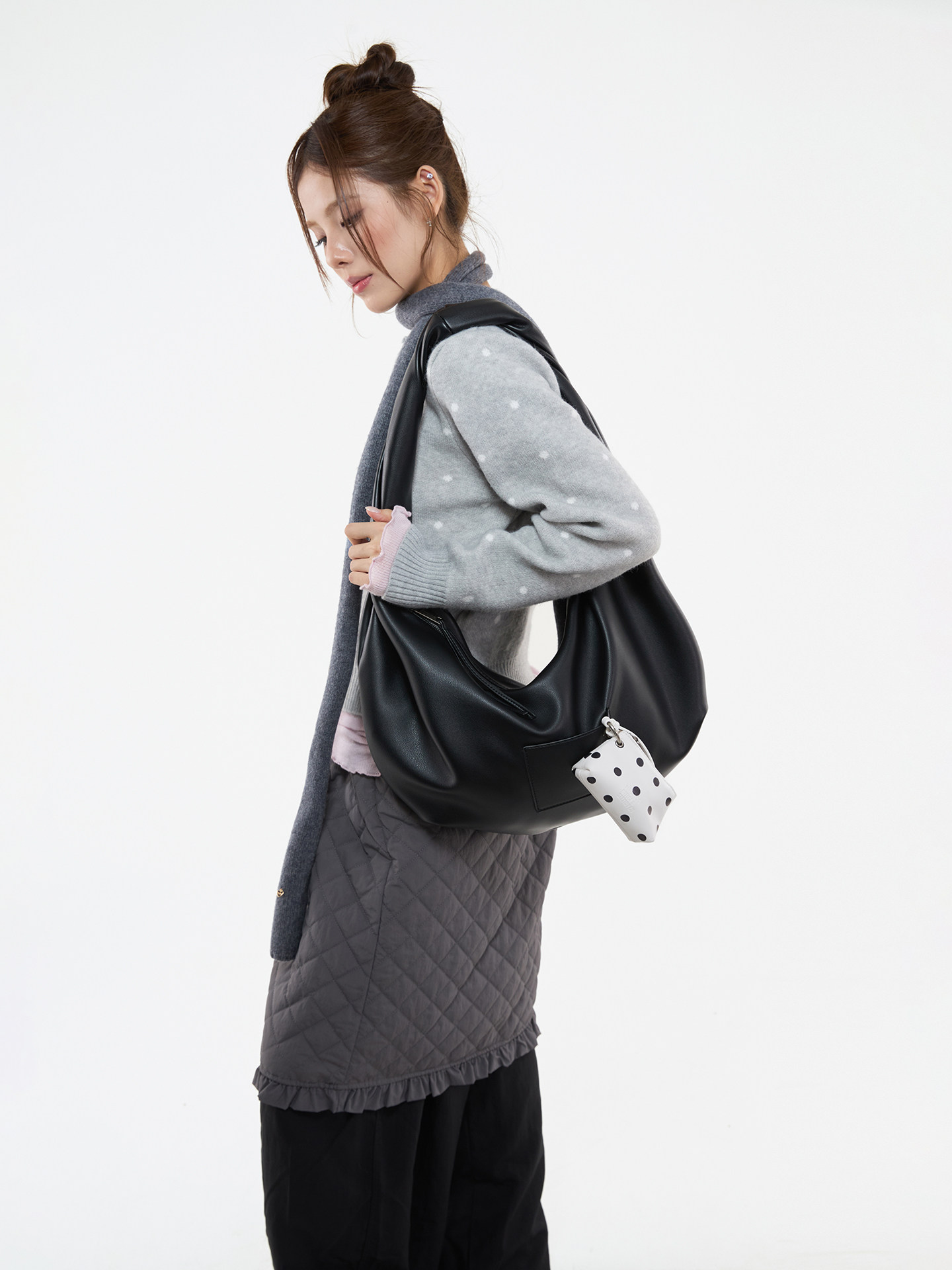JANDRESS Black Faux Leather Zip-Top Underarm Bag