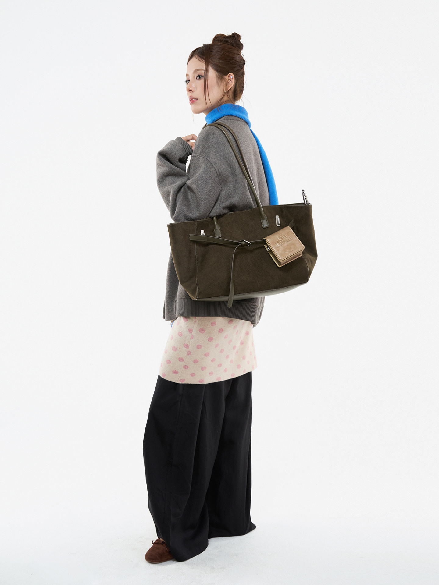 JANDRESS Cedar Green Suede Shoulder Tote Bag
