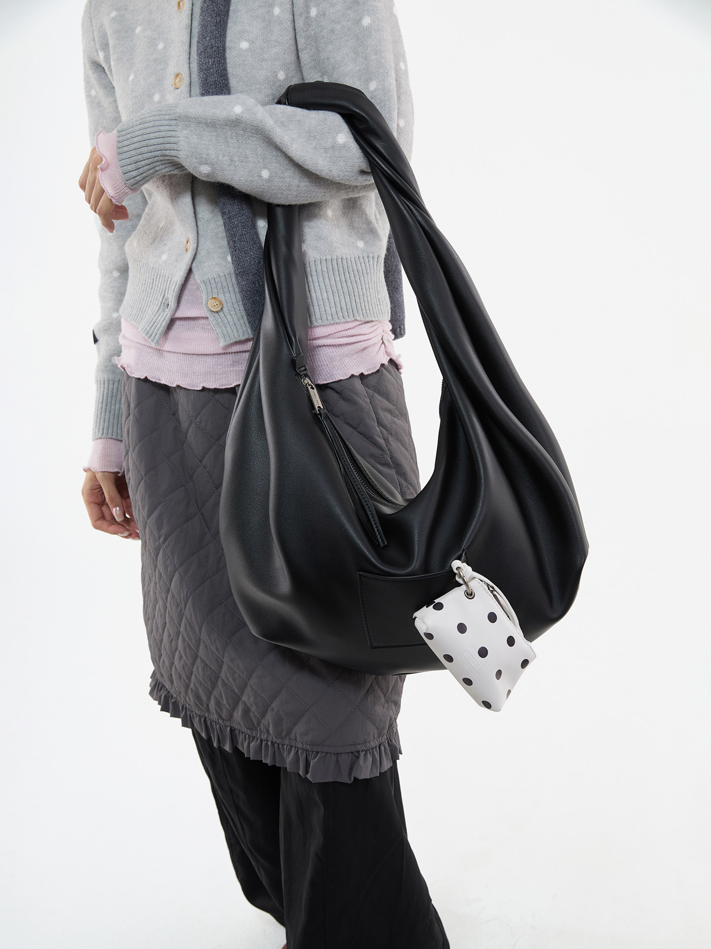 JANDRESS Black Faux Leather Zip-Top Underarm Bag