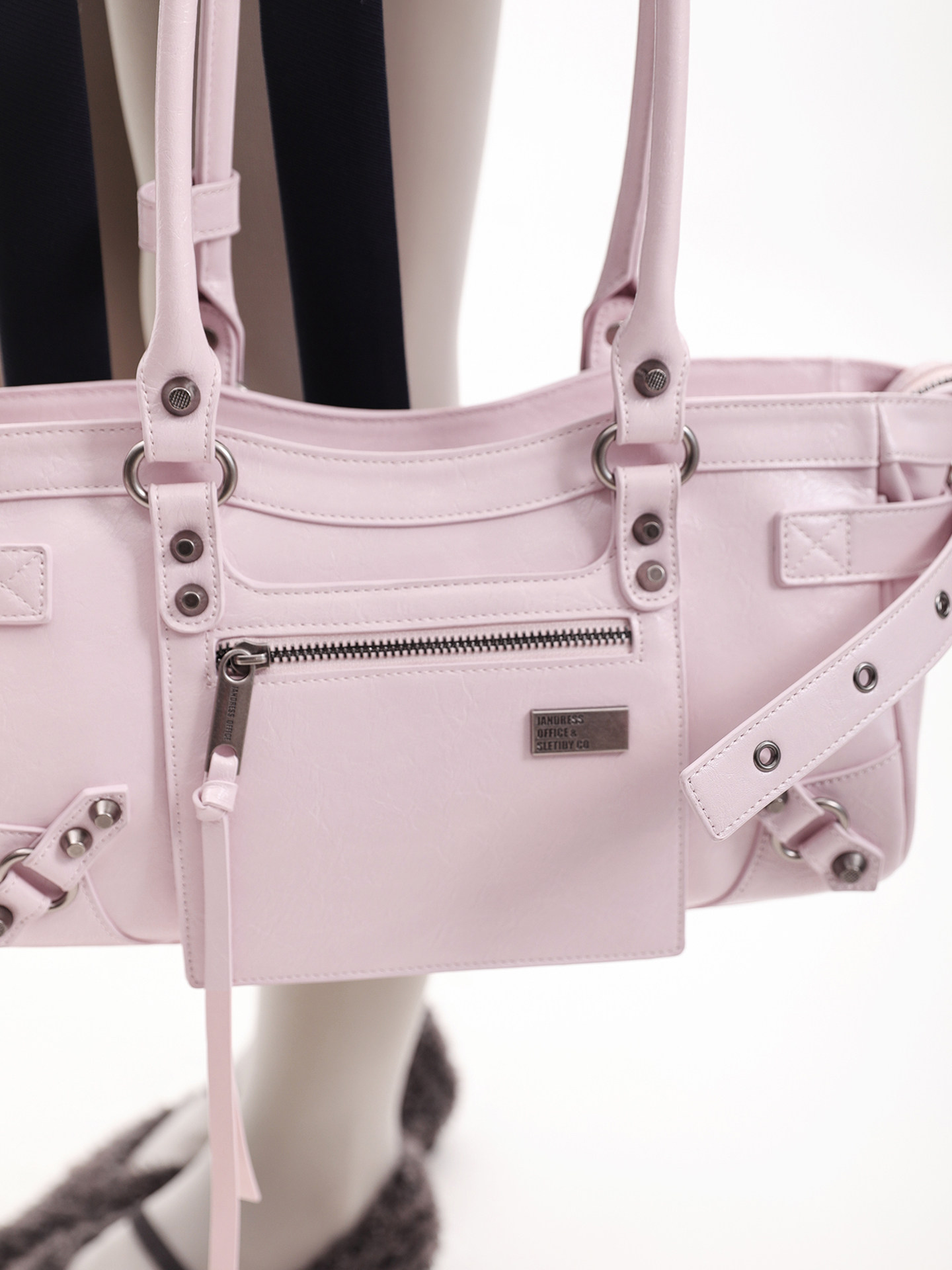 JANDRESS Pink Studded Biker Shoulder Bag