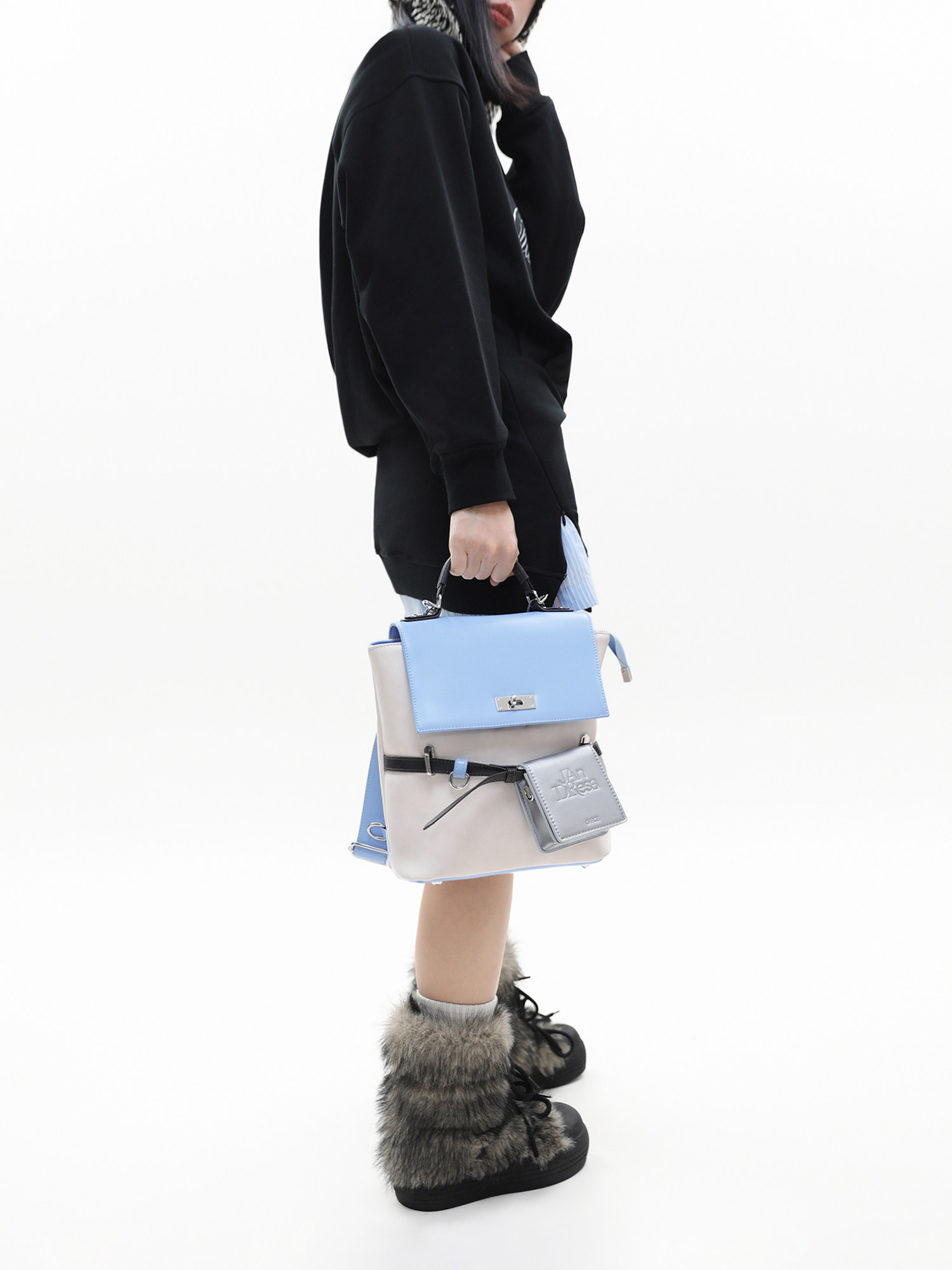 JANDRESS Faux Leather Color-Block Crossbody Backpack