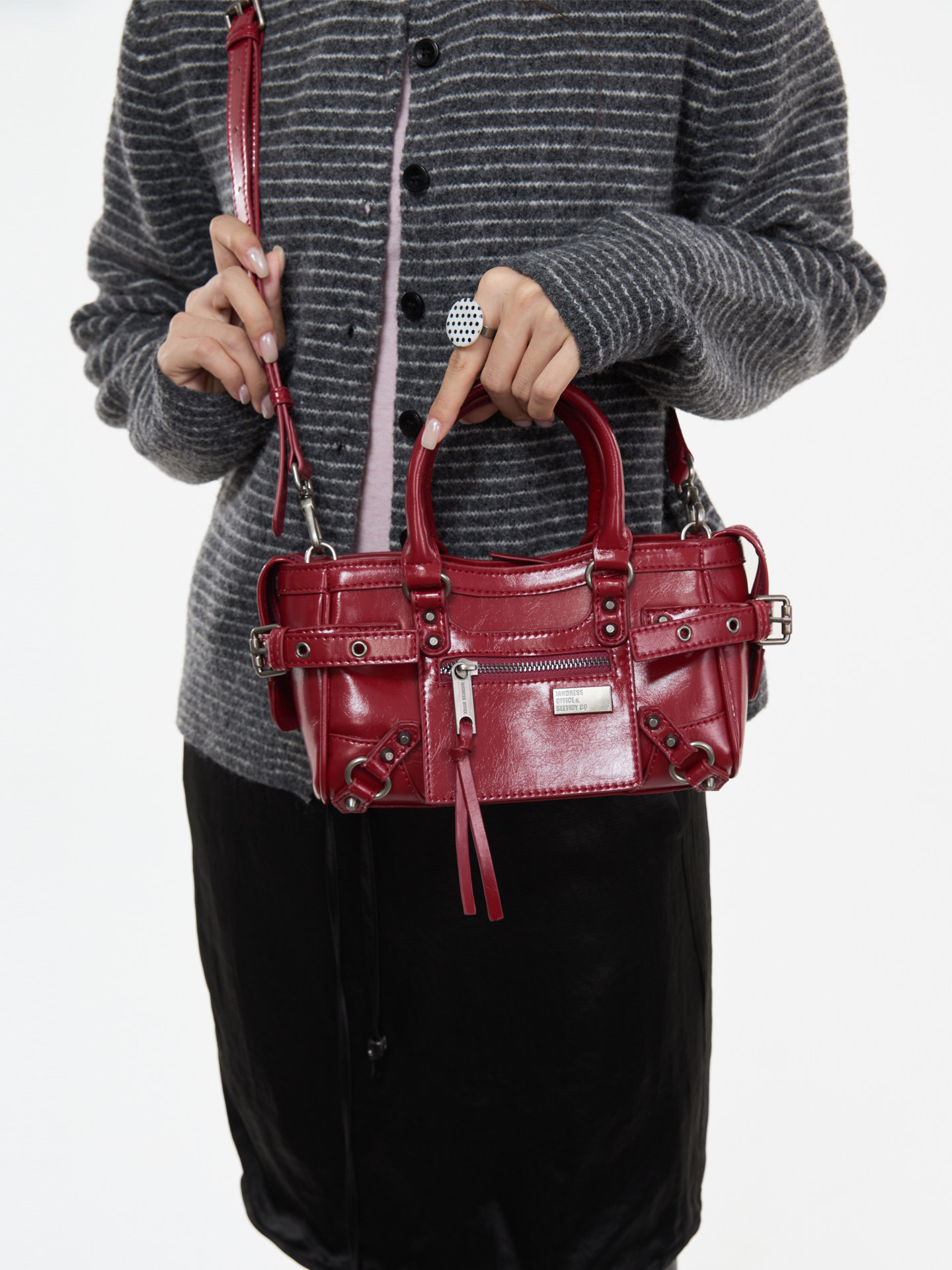 JANDRESS Red PU Leather Zip-Top Crossbody Bag