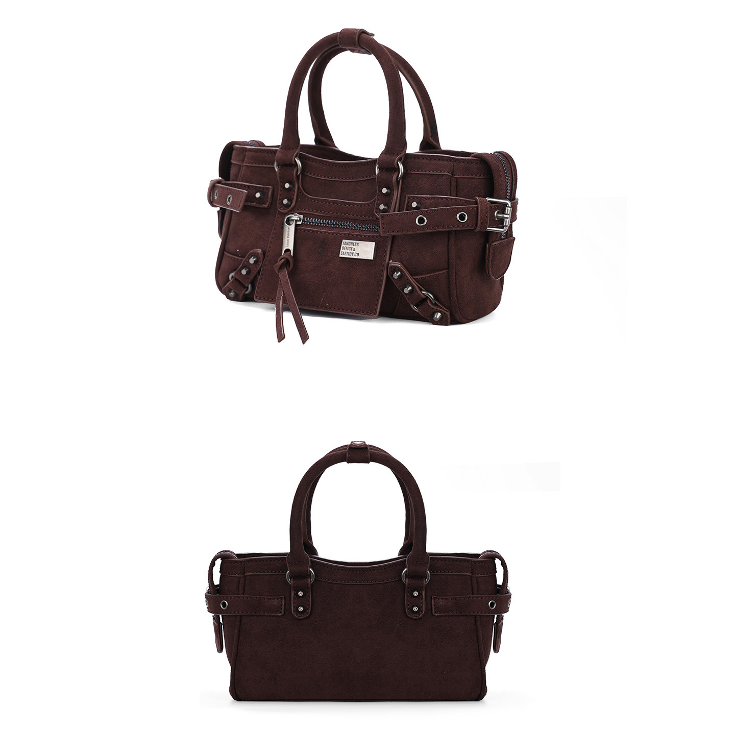 JANDRESS Brown PU Leather Studded Crossbody Bag