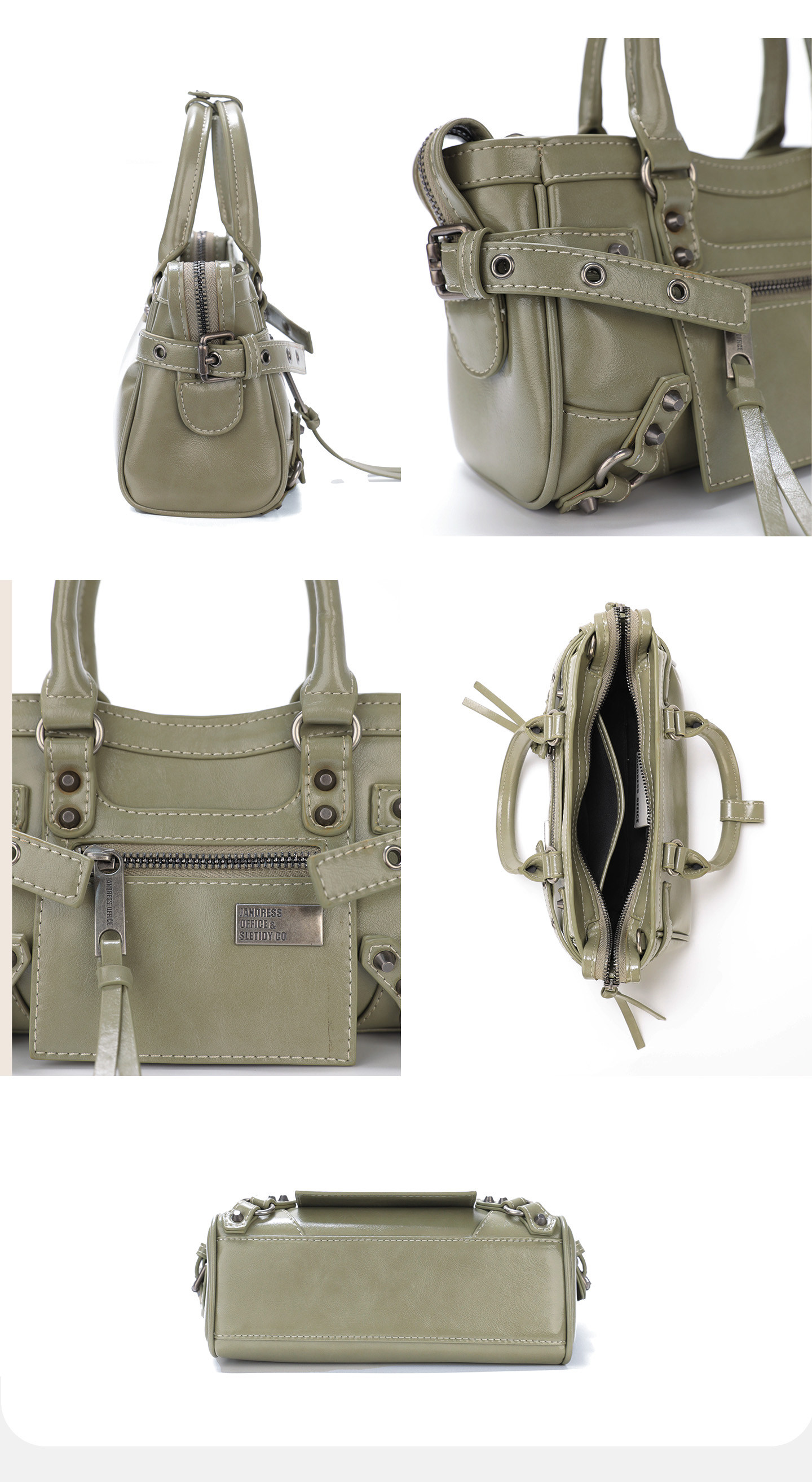 JANDRESS Sage Green Faux Leather Studded Mini Crossbody Bag - Zip-Top