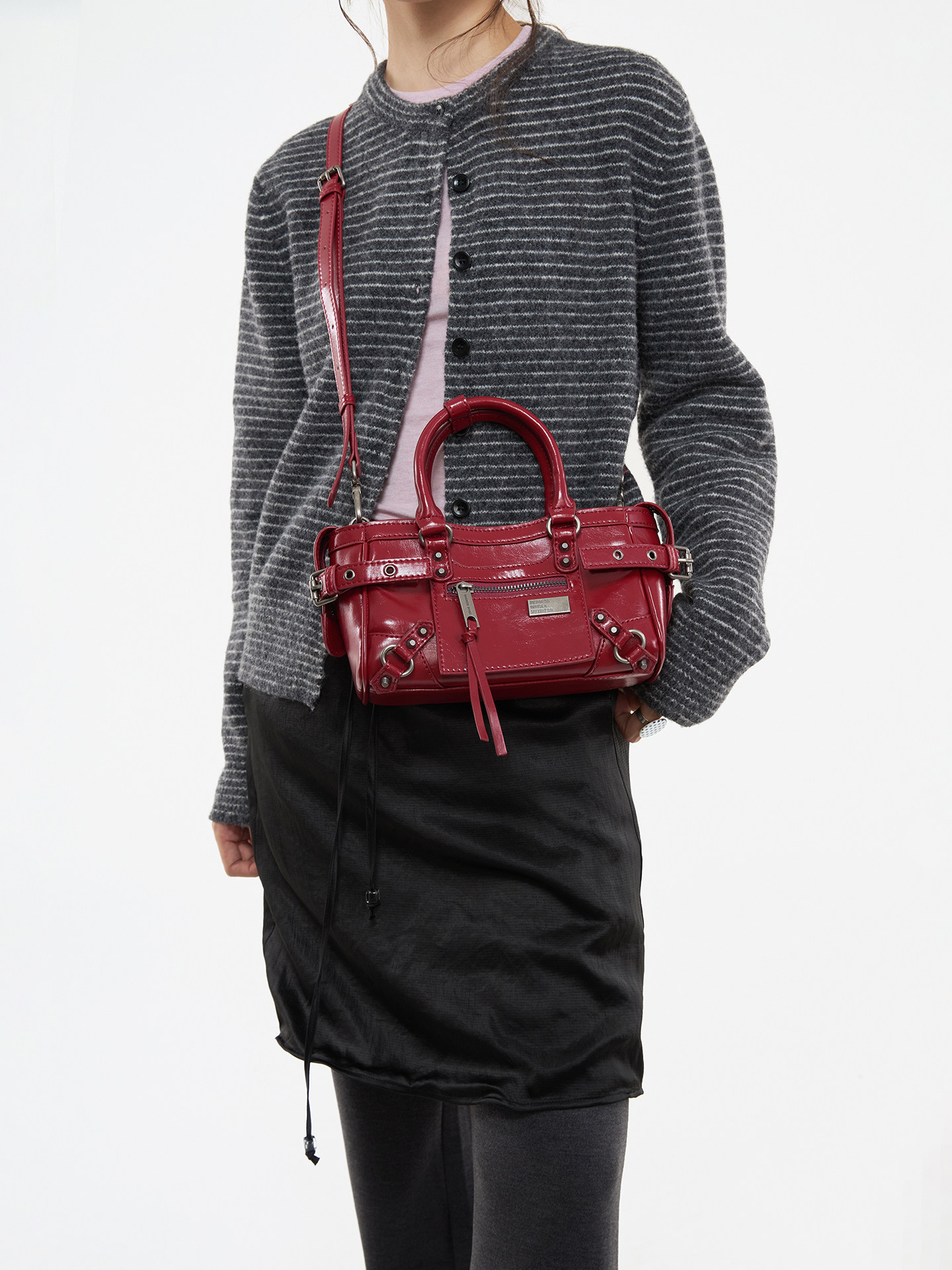 JANDRESS Red PU Leather Zip-Top Crossbody Bag