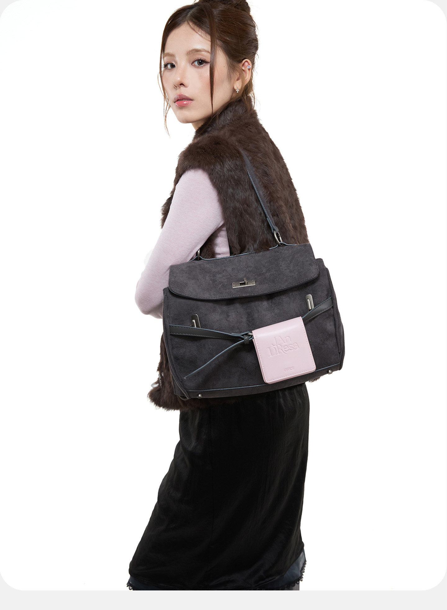 JANDRESS Blue-Grey Suede Clasp Backpack