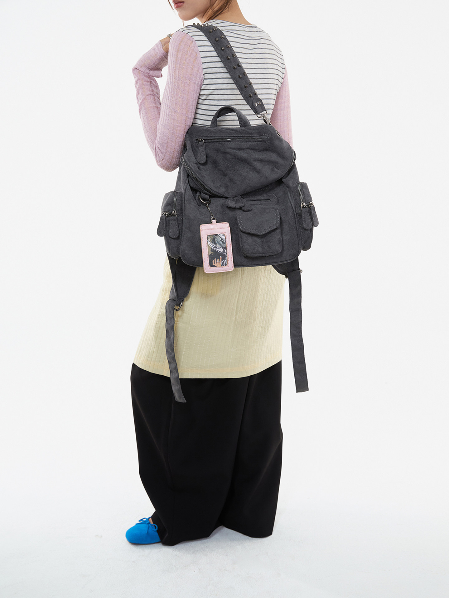 JANDRESS Blue-Grey Studded Multi-Pocket Backpack