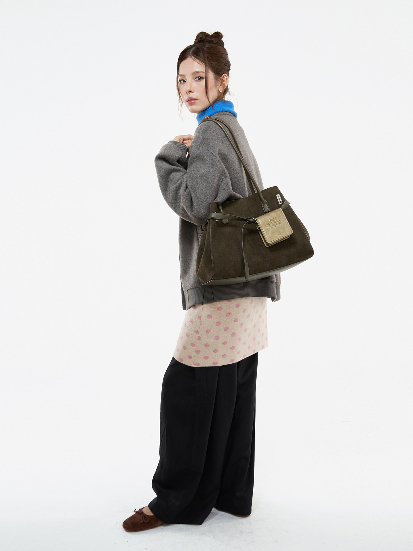 JANDRESS Cedar Green Suede Shoulder Tote Bag