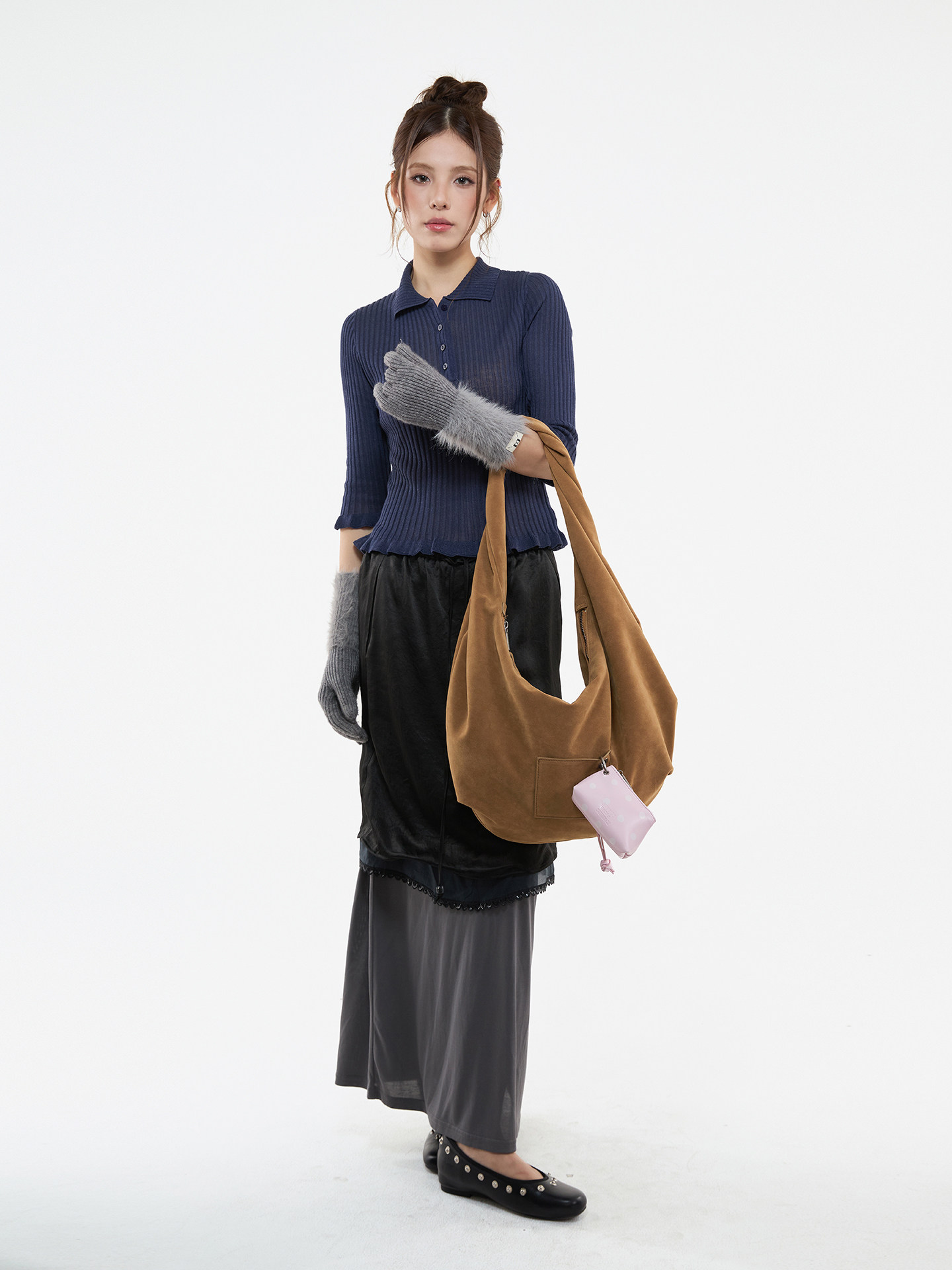 JANDRESS Khaki Faux Leather Zip-Top Underarm Bag