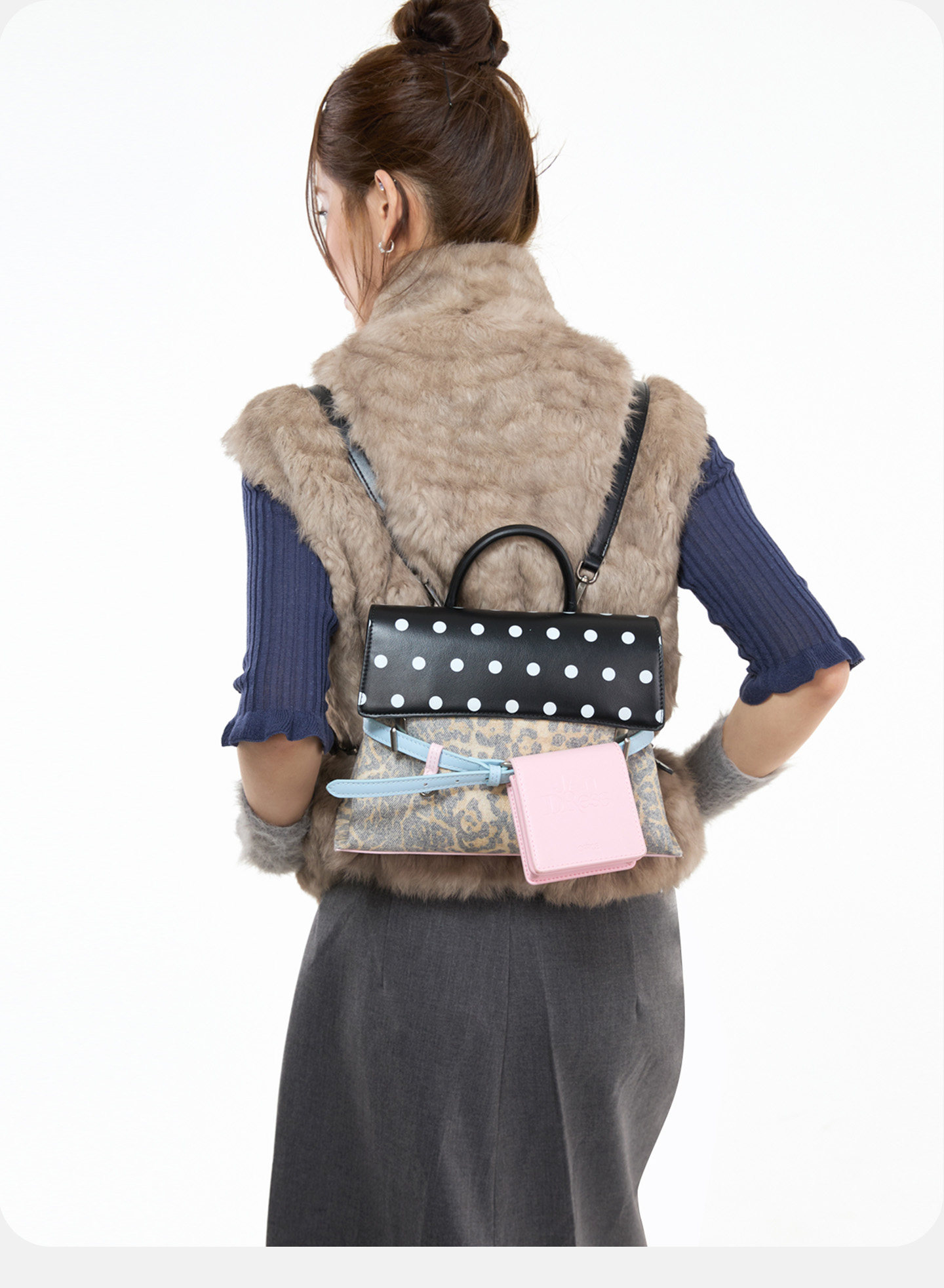 JANDRESS Black Leopard Print Faux Leather Magnetic Snap Backpack