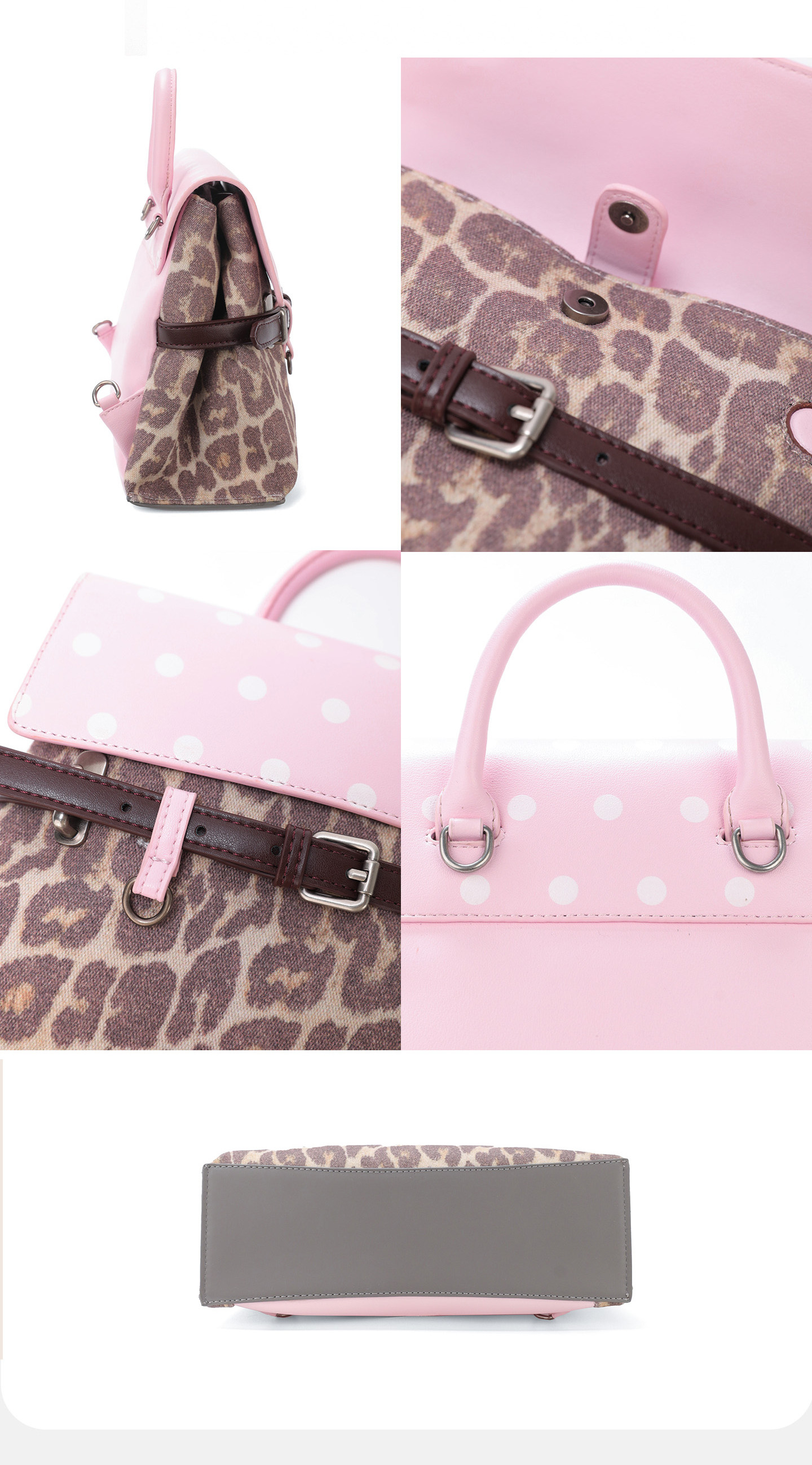 JANDRESS Pink Leopard Print Magnetic Snap Backpack